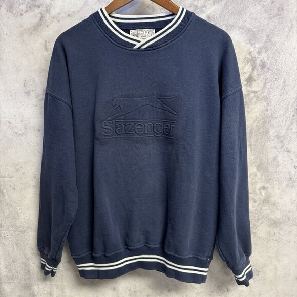 Vintage Salzenger Sweatshirt Mens Large Embossed Logo Blue - Picture 2 of 8